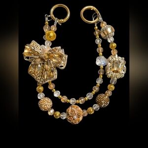 Elegant Gold and Silver Beaded Bow Bag Charm